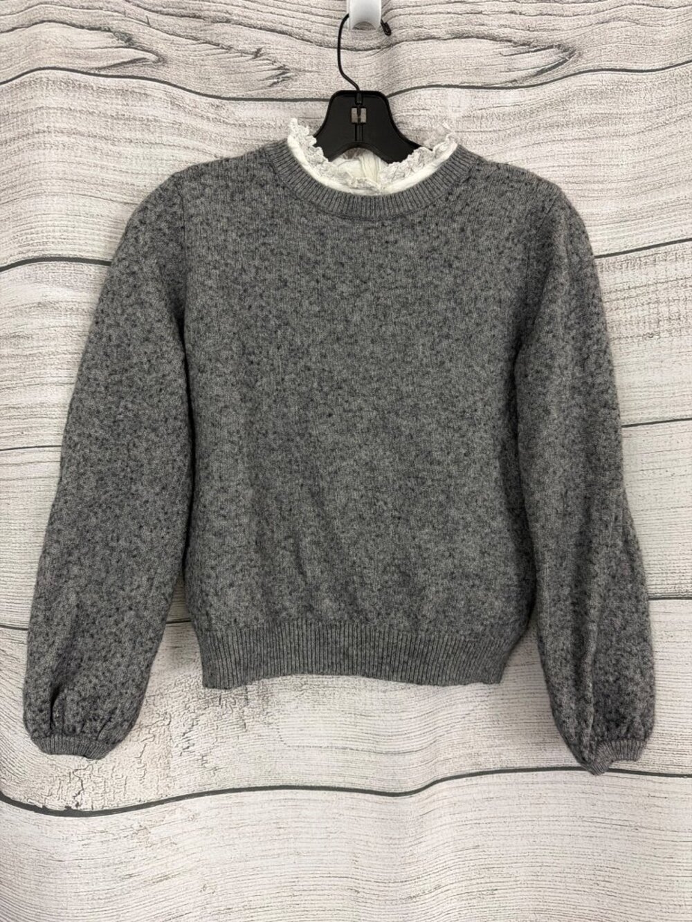 Joie Gray Sweater With White Lace Collar Size S